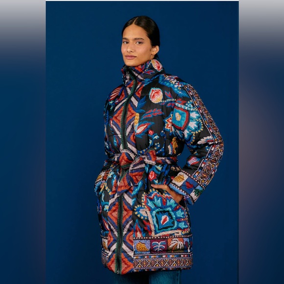 Farm Rio Tapestry reversible Puffer Jacket Kimono - Picture 2 of 3